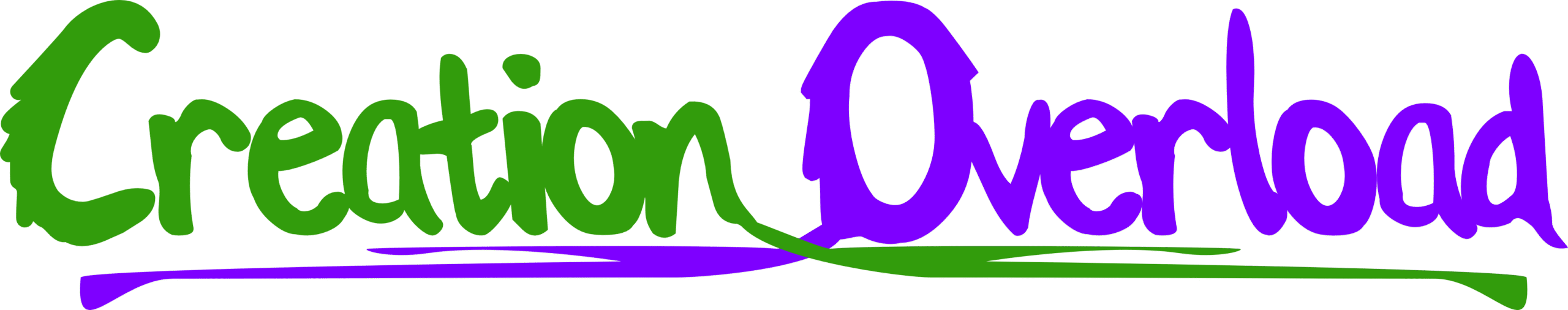 Creation Overload logo in green and purple - digital art brand