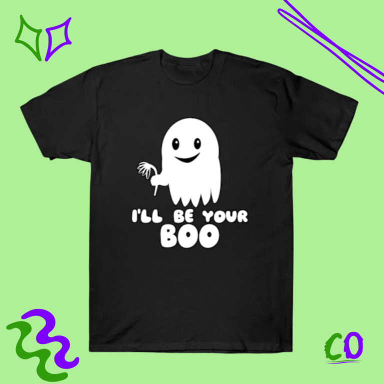 I'll Be Your Boo t-shirt – spooky cute ghost design in black with white ghost graphic by Creation Overload